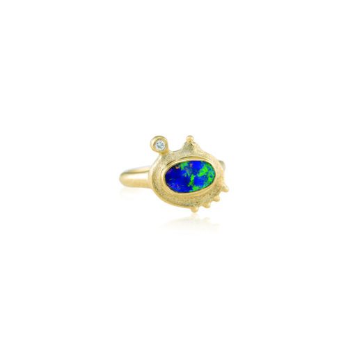 Embrace collection, East/West-set oval Austalian boulder opal ring