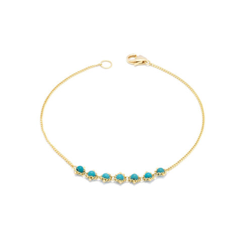 Petite Textile turquoise bracelet, approximately 0.7 cttw, chain is 18k yellow gold and is ___" long.
