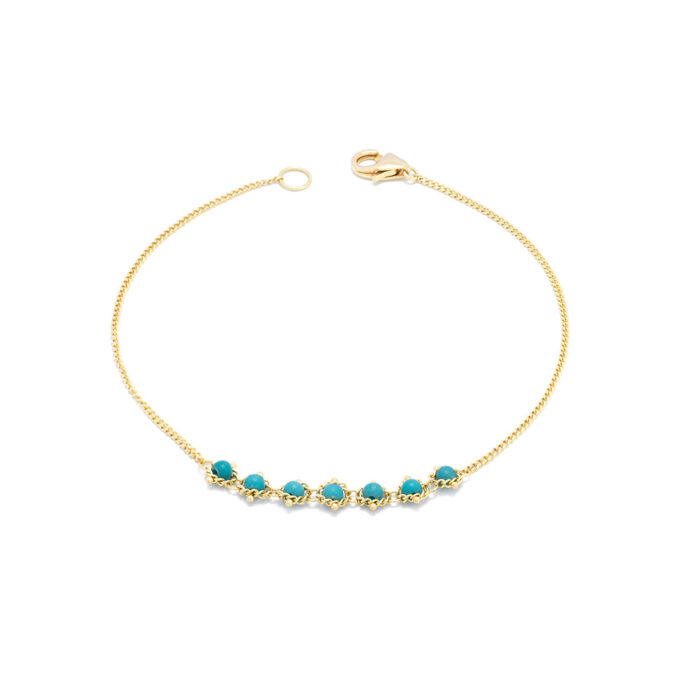 Petite Textile turquoise bracelet, approximately 0.7 cttw, chain is 18k yellow gold and is ___" long.