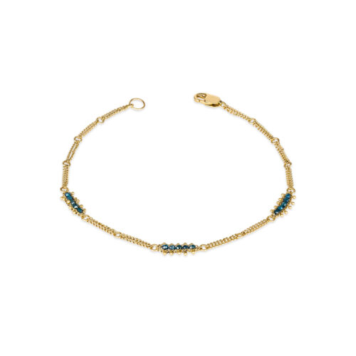Textile Station blue diamond bracelet, approximately 0.7 cttw, chain is 18k yellow gold and bracelet is ___" long.