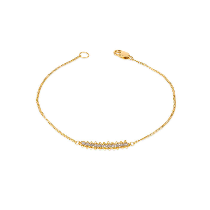 Textile Row silver diamond station bracelet, approximately 0.5 cttw, chain is 18k yellow gold and is ___" long