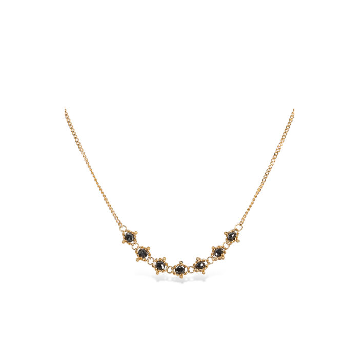 Petite Textile black diamond necklace, 0.7 cts, chain is 18k yellow gold and is __" long.
