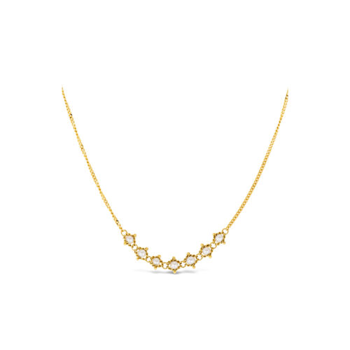 Petite Textile freshwater pearl necklace, approximately 0.65 cts, chain is 18k yellow gold and is ___" long.