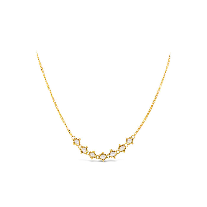 Petite Textile freshwater pearl necklace, approximately 0.65 cts, chain is 18k yellow gold and is ___" long.