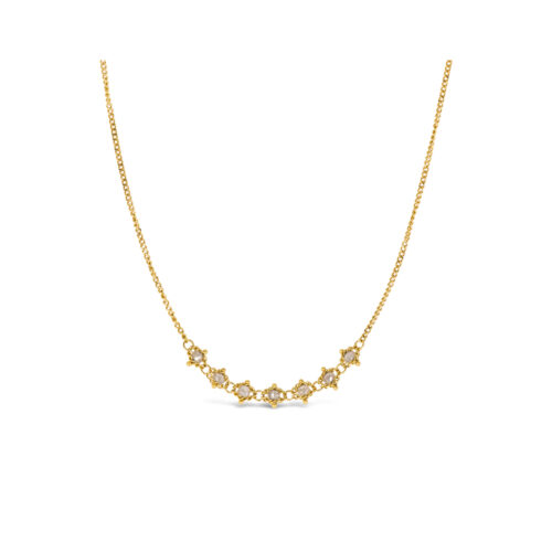 Petite Textile silver diamond necklace, 0.7 cttw, chain is 18k yellow gold and is __-" long.