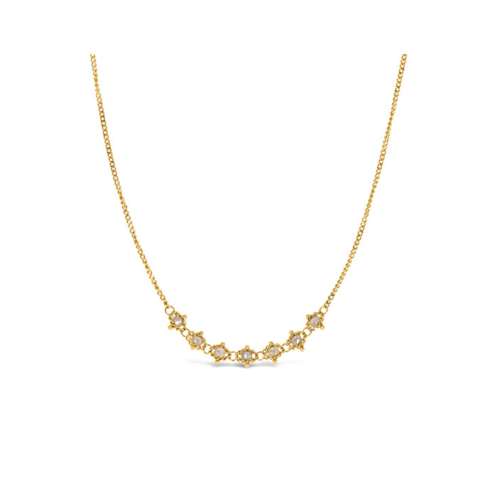 Petite Textile silver diamond necklace, 0.7 cttw, chain is 18k yellow gold and is __-" long.