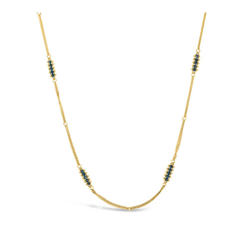 Textile Station double chain blue diamond necklace, approximately 1.4 cttw, chain is 18k yellow gold and is ___" long.