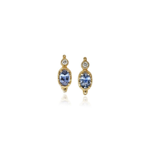 cornflower blue sapphire and diamond huggie earrings