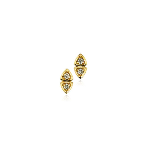 Diamond shaped stud earrings with pavé-set diamonds, 0.24 cttw, in 18k yellow gold. Earrings are 7/16" long x 1/4" wide (11 x 6mm).