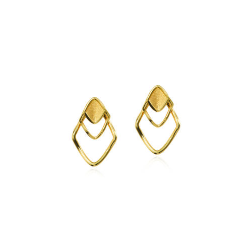 Arrow jacket stud earrings in 18k yellow gold with removable posts, high polished with stud backs. Earrings are 3/4" long x 9/16" wide (19 x 14mm).