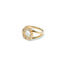 Della ring in 18k yellow gold which has 12 - pavé-set diamonds in adjoining trillion settings, 0.38 cttw, with a high polish. Ring is 9/16" in diameter (14mm) and a size 7.5.