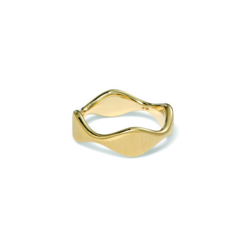 Double curve stacking ring in 18k yellow gold with a satin finish. Ring is 1/4" wide (6mm) and is a size 7.