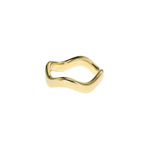 Thick curve stacking ring in 18k yellow gold with a high polished finish, ring is 1/8" wide (3mm) and is a size 7.25