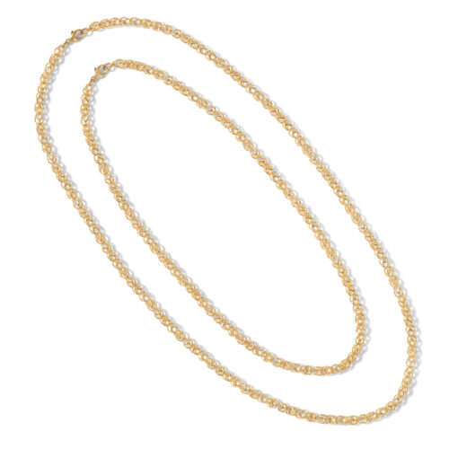Eden chain necklace in 18k yellow gold with interlocking links. Chain is 18" long with a lobster clasp.