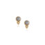 Ellis stud earrings in 18k yellow gold with a round grey moonstone and trillion shaped pavé-set diamond accent, 0.12 cttw. Moon stone is 8mm and earrings are 9/16" long x 3/8" wide (14 x 10mm).