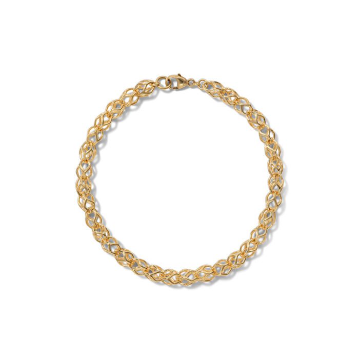 Perry small chain bracelet with interlocking links in 18k yellow gold. Bracelet is 7 3/4" long x 3/16" D (4mm).