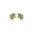 "Rio" earrings with a square blue zircon, 4.67 cttw, surrounded by multicolored gems, 2.0 cttw, on 18k yellow gold posts. Earrings are 3/4" long x 1/2" wide.