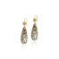 18k yellow gold crownwork bezel-set mocha zircon earrings, 2.71 cttw, with spiderweb variscite drops, 63.18 cttw. Earrings are 2.45" long.