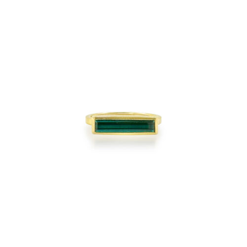 East/West rectangular blue tourmaline, 1.86 cts, set in 22k and 18k yellow gold. Ring is a size 6.75.