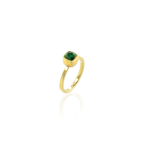 Cushion-cut green tourmaline, 1.18 cts, set in 22k and 18k yellow gold. Ring is a size 6.75.