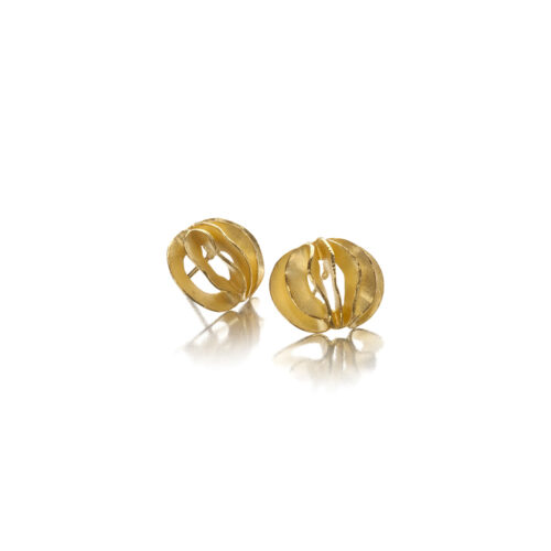 18k yellow gold small waveball earrings on posts. Earrings are 1/2" x 3/8" (13 x 10mm).