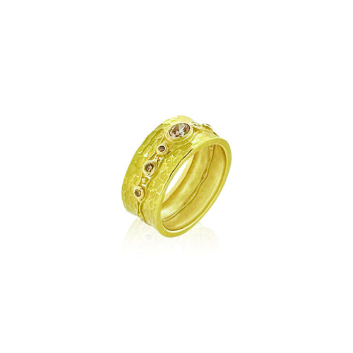 Carved glacier band with champagne diamonds