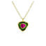 Watermelon tourmaline pendant, 13.62 cts, set in 18k yellow gold with eight scattered diamonds on bezel, 0.12 cttw. Pendant is 1" long x 7/8" wide (26 x 22mm) on a 18k yellow gold 17" long twisted wire cable chain.
