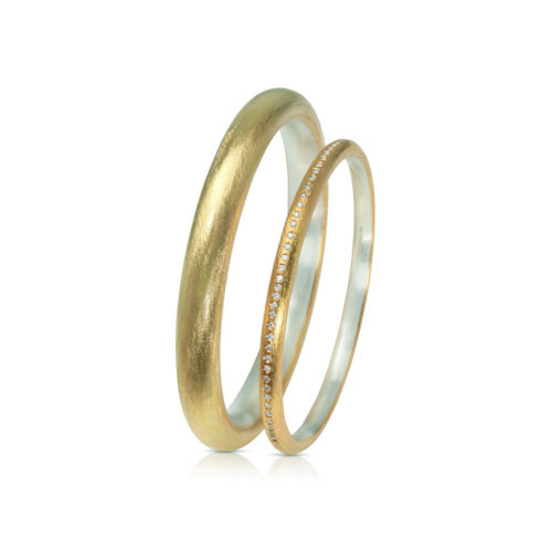 18ct Yellow Gold and Silver Large Hollow & 22ct Yellow Gold and Silver Small Bangles Plain and with Diamonds set