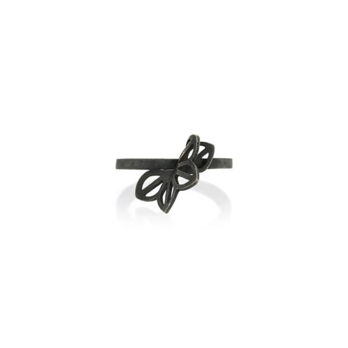 Petite anise origami ring in oxidized sterling silver. Ring is a size 6.
