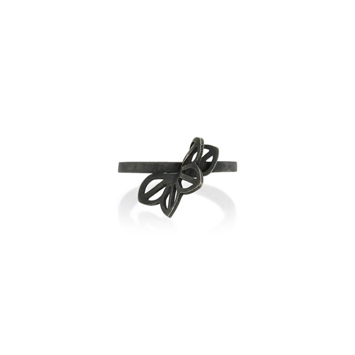 Petite anise origami ring in oxidized sterling silver. Ring is a size 6.