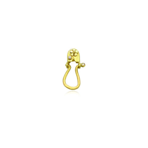 Hand-crafted 18k yellow gold charm holder with flower and diamond accents, 0.02cttw. Pendant is 9mm wide x 25 mm (1") long. **Charms sold separately**