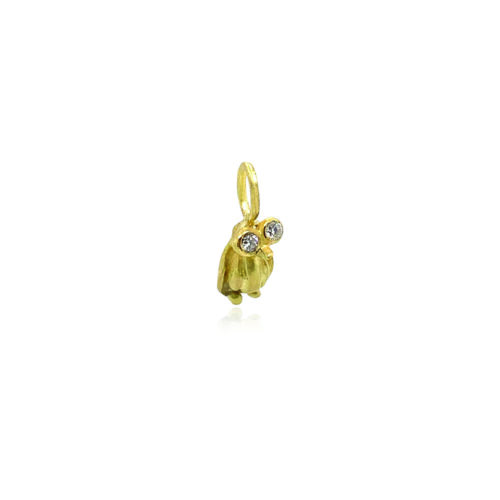 Hand-crafted 18k yellow gold penguin pendant with diamond eyes, 0.06cttw. Pendant is 17mm long. ***CHAIN SOLD SEPARATELY***