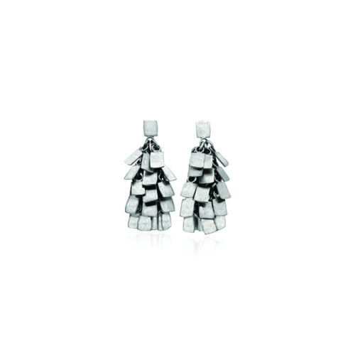 Silver and titanium shake earrings on posts. Earrings are 1 1/2" long x 3/4" wide (38 x 19mm). 