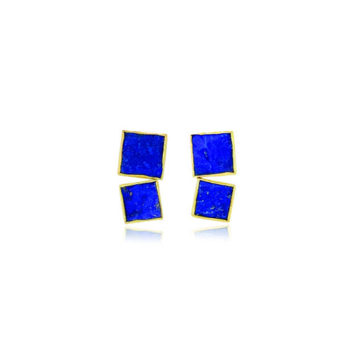 natural surface lapis earrings, double stacked cubes