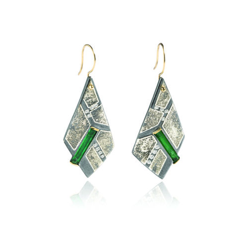 Natural Emerald crystal earrings with diamonds