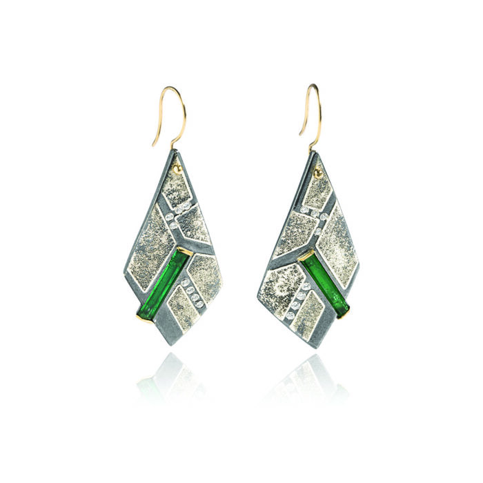 Natural Emerald crystal earrings with diamonds