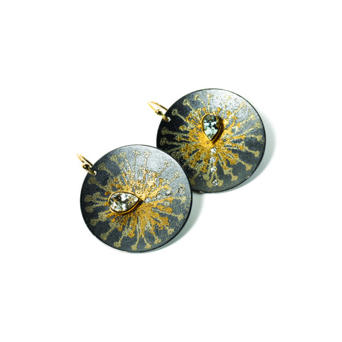 Dandelion earrings with light blue sapphires and diamonds