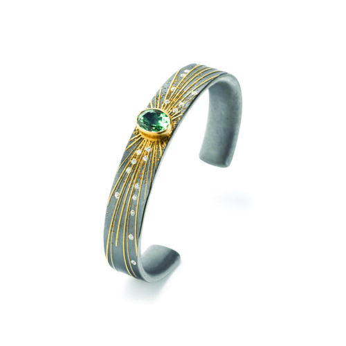 Radiant cuff with green tourmaline