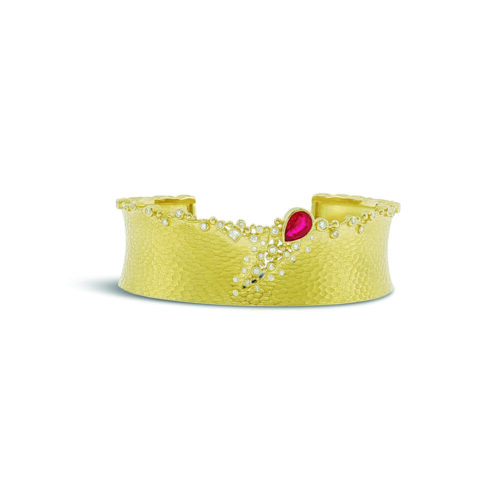 Carved Glacier Cuff with Mozambique ruby and diamonds