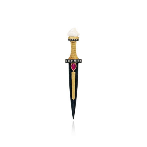 Dagger Pendant/Brooch with Pink Sapphire and Tennessee River Pearl