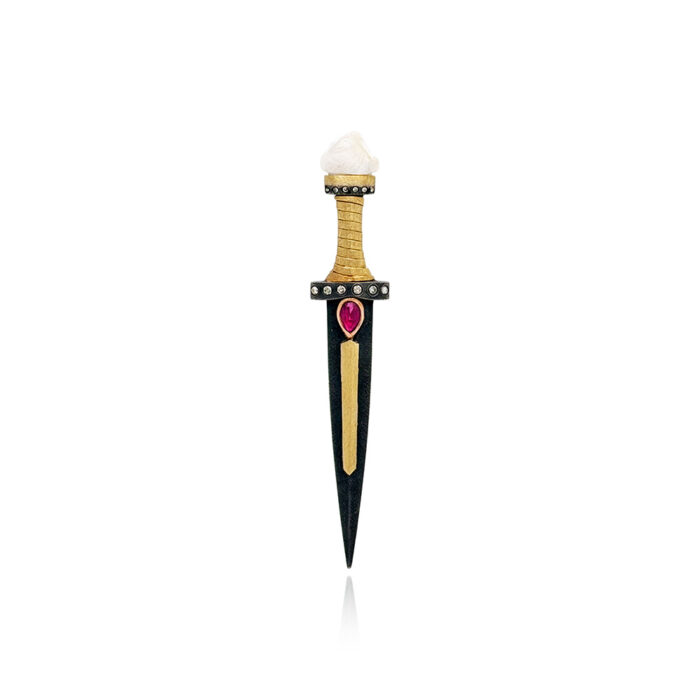 Dagger Pendant/Brooch with Pink Sapphire and Tennessee River Pearl