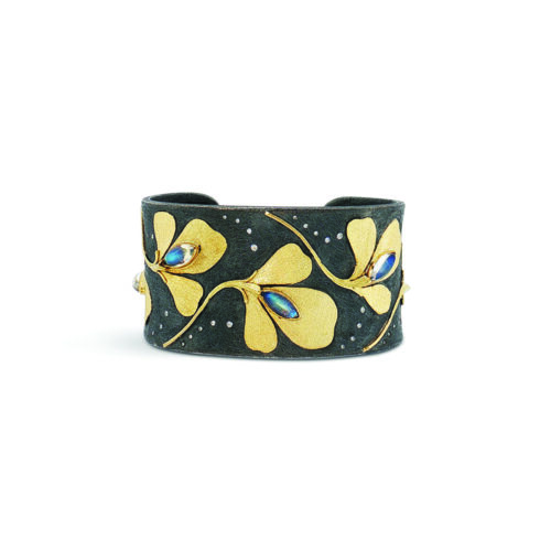 Blue Flash moonstone leaf cuff braclet