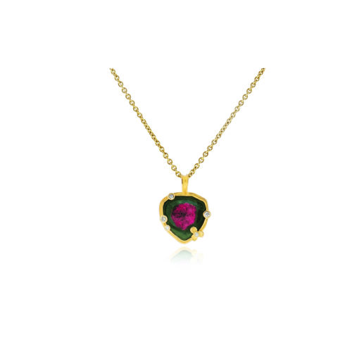 Watermelon tourmaline slice necklace