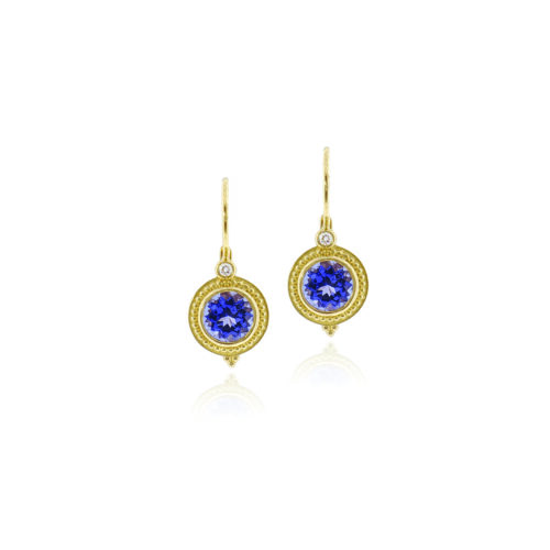 step bezel earrings with Tanzanites and lever backs