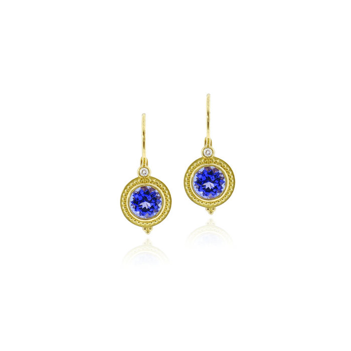 step bezel earrings with Tanzanites and lever backs