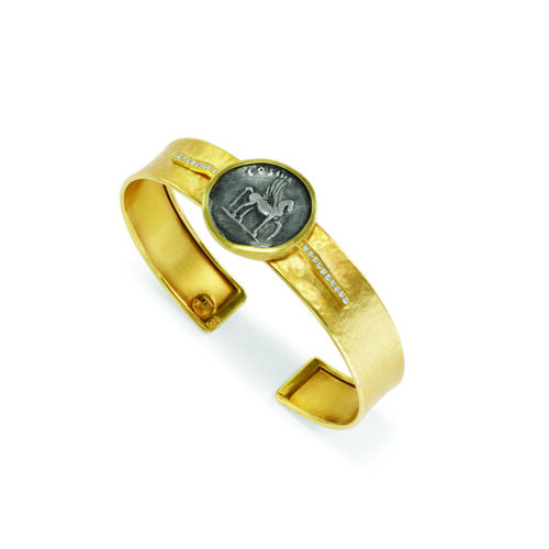 winged pegasus coin bracelet with diamonds