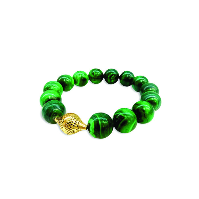 malachite stretch bracelet with crownwork finial