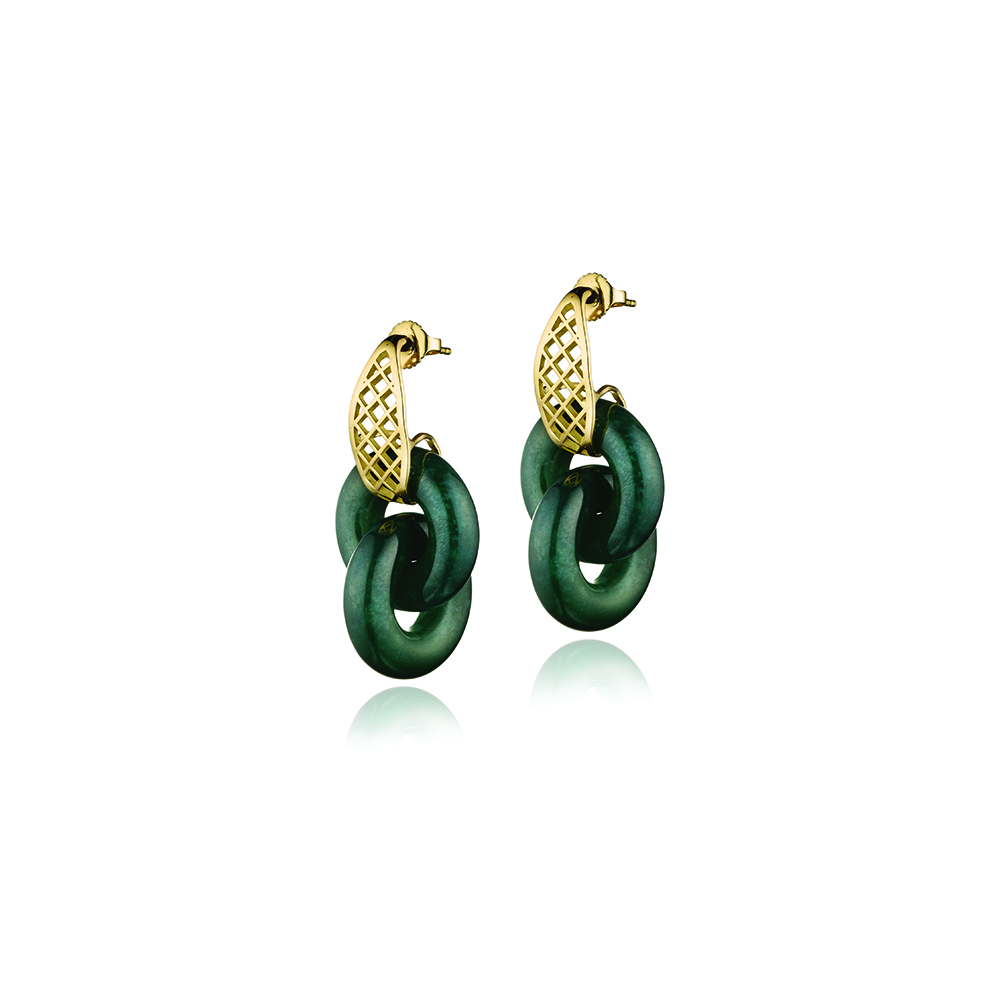 crosshatch crownwork earrings with jade circles