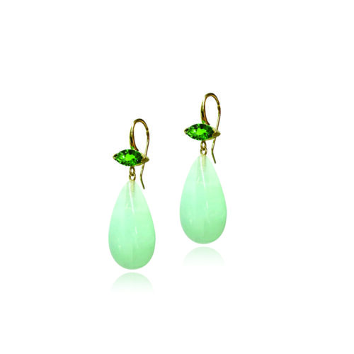 crownwork East/West earrings with Tsavortite garnets and Afghan aquamarine