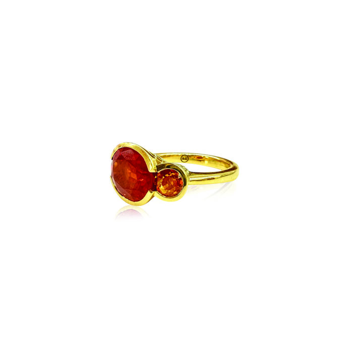 Three stone scallop ring with orange sapphires